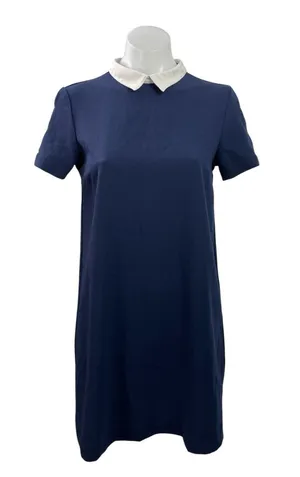 Zara Women's Navy Blue Short Sleeve Collared Polo Zip Shift Mini Dress Size XS thumbnail 1