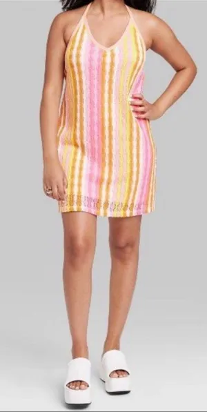 Wild Fable Women's Sleeveless Bodycon Dress Cover Up - Warm Multi Striped 1X NWT thumbnail 1