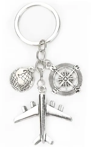 Airplane Aviation World Globe Travel Compass Charm Keyring Keychain thumbnail 1
