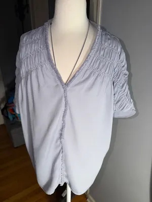 THML Anthropologie Light Blue V-Neck Smocked Sleeve Top thumbnail 1