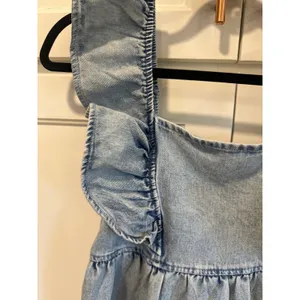 Gilli Denim boho fairy Ruffle Square Neck Smocked Babydoll Dress Blue Size S New thumbnail 2