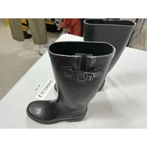 Womans Sugar Knee Length Rainboots 6 Black Rubber thumbnail 2