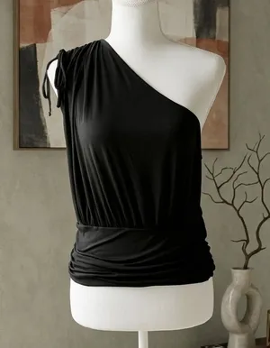 Anthropologie Black One Shoulder Tie Shoulder Camisole Medium thumbnail 1