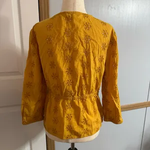 Madewell Mustard Yellow Eyelet Faux Wrap Shirt Size Small thumbnail 3