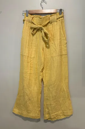 Yellow cotton blend wide leg pants thumbnail 1