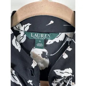 Lauren‎ Ralph Lauren Womens Small Shirt Floral Long Sleeve Ruffled Blouse Black thumbnail 5