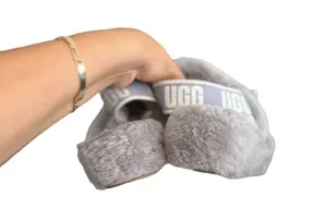 UGG Oh Yeah Fluffy Gray Sherpa Slides Slippers Sandals thumbnail 4