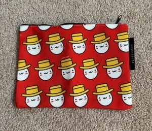 HONEYCOLOR Red Cosmetic Bag with Cute Egg Character Print thumbnail 1