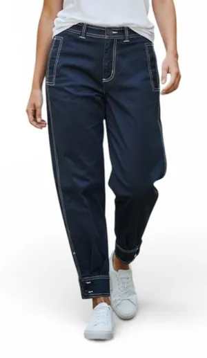 Anthropologie Maeve Women’s Contrast Stitch Navy Blue Tapered Cropped Pants Sz 4 thumbnail 1