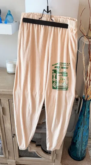 Boys Lie Terry Cloth Sweatpants Womens Peach Medium Meet Cupid Joggers‎ thumbnail 1
