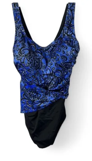 Studio Works Black blue Pleated Front Built-in Bra 1 Pcs Swimsuit SZ 16W thumbnail 1