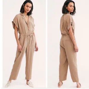 Free People | Woman's‎ Lottie Brown Short Sleeve Drawstring Utility Jumpsuit, S thumbnail 2