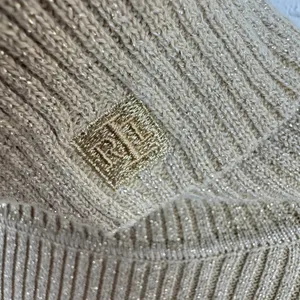 Lauren Ralph Lauren Gold Metallic Ribbed Turtleneck Sweater LRL Logo Womens L thumbnail 3