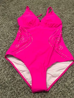 BMJL Stylish pink one-piece swimsuit featuring elegant embroidery. Perfect for beach days. thumbnail 2