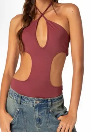 Edikted Cutout Halter Bodysuit thumbnail 1