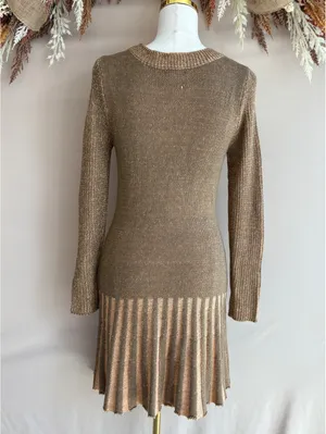 Venus Women's Knit Sweater Dress Size S Beige Brown Patterned Long Sleeve thumbnail 4