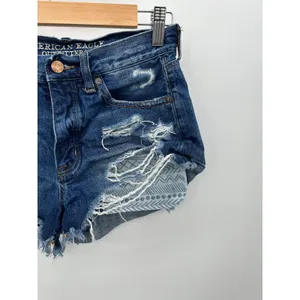 American Eagle Vintage Hi-Rise Festival Blue Distressed Denim Shorts‎ Size 2 thumbnail 3
