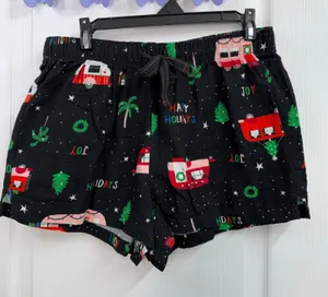 Old Navy black‎ Christmas holiday pull on drawstring fleece pajama shorts small thumbnail 1