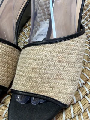 Ann Taylor Factory Women’s Slip-On Leather Raffia Wedge Sandals in Black Cream 8 thumbnail 3