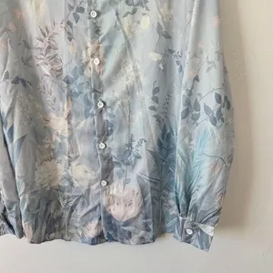 Blue Floral Blouse Top Linen Feel Pastel Lightweight Cottagecore Grandmacore L thumbnail 10