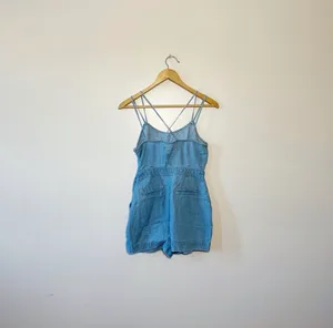 SALE! Blue LOFT Chambray Linen Blend Romper Size 0P EUC thumbnail 2