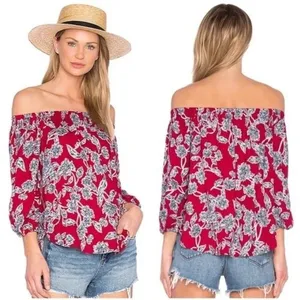 Revolve Splendid Off Shoulder Red/Blue Floral Top‎ - XS thumbnail 2