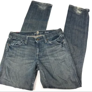 7 for all Mankind Medium Wash Blue Jeans Straight Skinny Embroidered Womens 26 thumbnail 1