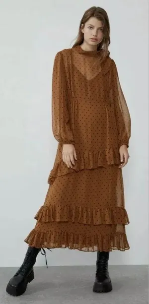 ZARA Polka Dot Dress With Ruffles Size XS thumbnail 1