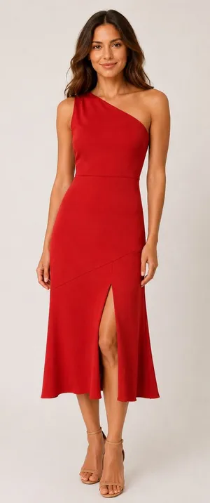 Sam Edelman One Shoulder Midi Dress Red Orange Asymmetrical Cocktail Party Dress thumbnail 1