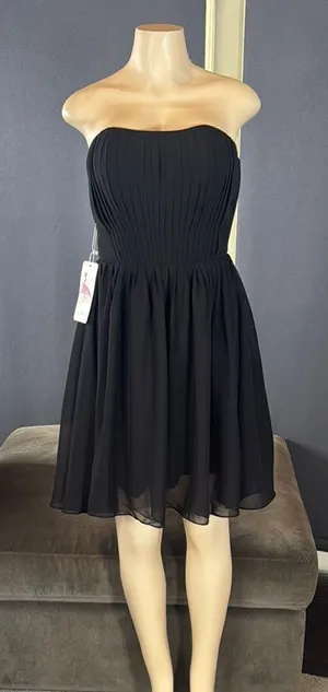 Women’s Black Strapless Short Chiffon Homecoming Party Dress Size M (8) NEW thumbnail 1