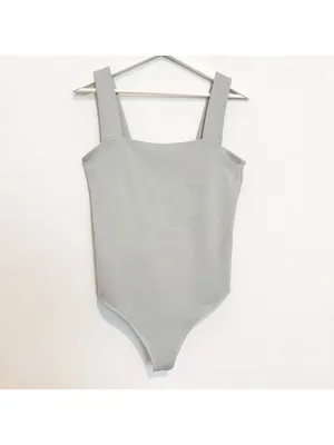 Abercrombie Bodysuit Size Large‎ Black Square Neck Wide Strap Ponte Minimalist thumbnail 3