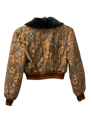 Vtg 80s 90s Kofoo Cropped Tapestry Bomber Jacket Faux Fur Collar Floral Size S/M thumbnail 2