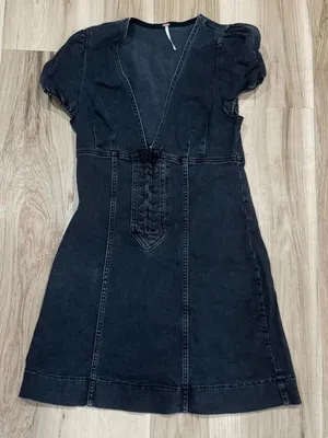 Free People Something Sweet Mini Black Denim Dress Women’s 8 thumbnail 2