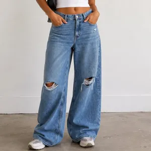 Gap 14 32 Mid Rise Destructed SuperSoft Baggy Jeans Medium Wash Denim 626631 thumbnail 2