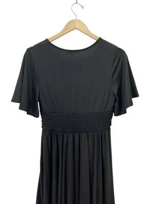 NWT Baltic Born Janette Midi Dress Size Medium Black Flutter Sleeve Ruched Waist thumbnail 6