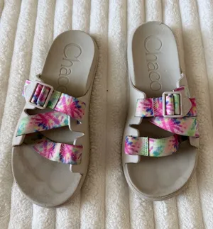 Chacos Chaco Slide Sandals with Pink & Green Tie-Dye Straps thumbnail 1
