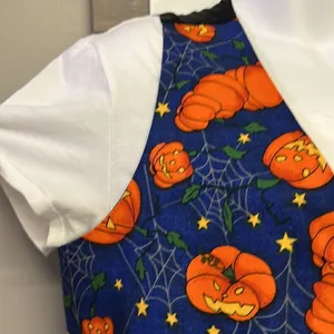 Halloween Pumpkin, Spider Web Fashion Blue, Orange, Green, Yellow Button Up Vest thumbnail 5