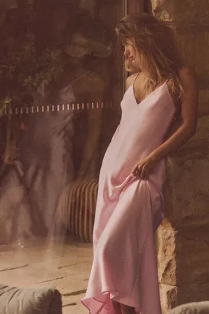 Zara Pink Satin Slip maxi Dress evening party cocktail wedding thumbnail 11