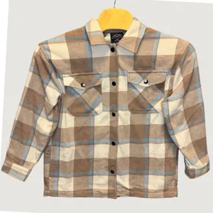1919 | HFX Plaid Wool Blend Flannel Shacket Shirt Jacket Tan Blue Small‎ thumbnail 1