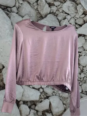 EXPRESS SILKY MAUVE LONG SLEEVE BLOUSE SMALL thumbnail 2