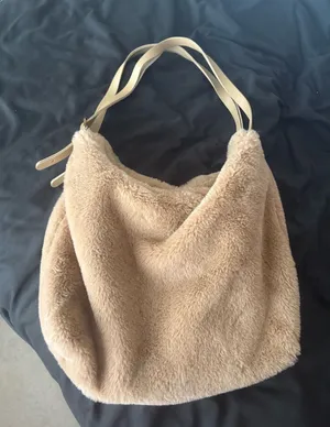 Plush Faux Fur Hobo Bag - Beige thumbnail 1