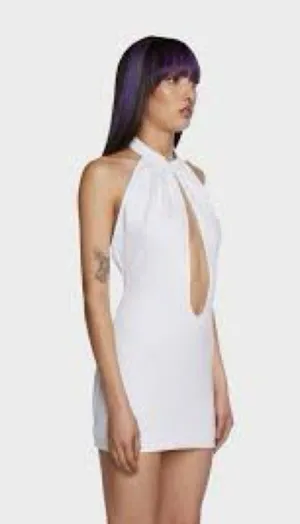 NWOT O’Dolly Dearest Jade White Cutout Halter Mini Dress M Party Club After Prom thumbnail 3