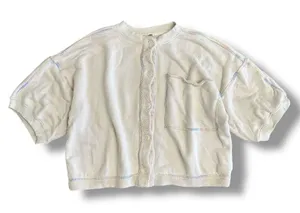Free People Cream Cropped Boxy Cardigan L Rainbow‎ Stitch Oversized Top thumbnail 1