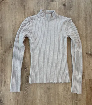 Cream Ribbed Mock Neck Long Sleeve Top Tan Size XS thumbnail 1