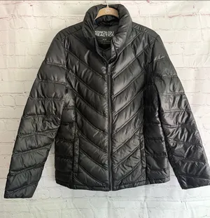 Kenneth Cole Reaction Women's Black Quilted Chevron Puffer Jacket Size Medium thumbnail 1