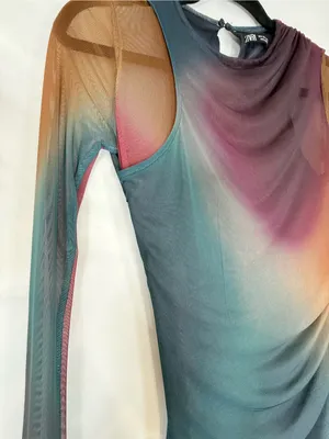 Zara Sheer Long-Sleeve Ombre Bodycon Dress - Teal Multi thumbnail 5