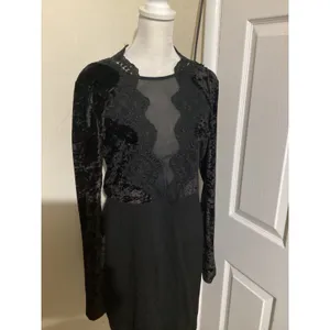 French Connection Black Velvet Lace Sheer Illusion Long Sleeve Dress Size 12 thumbnail 2