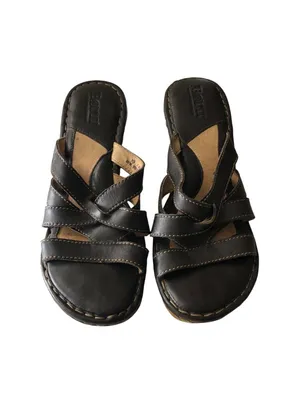Born Women's Black Leather Sandals Wedge Crisscross Straps Open Toe 10 thumbnail 2