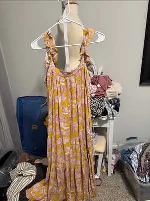 Knox Rose Pink and Mustard Floral Ruffled-Strap Maxi Dress thumbnail 3