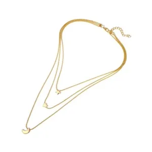 Gold Multilayer Pendant Necklace Moon Star Heart Celestial Goddess Boho Bohemian thumbnail 4